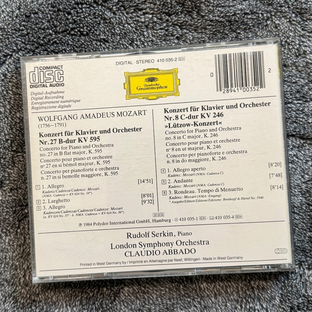 Mozart Piano Concertos Nos 27 & 8 Rudolf Serkin Claudio Abbado LSO CD 1984 - Picture 3 of 3